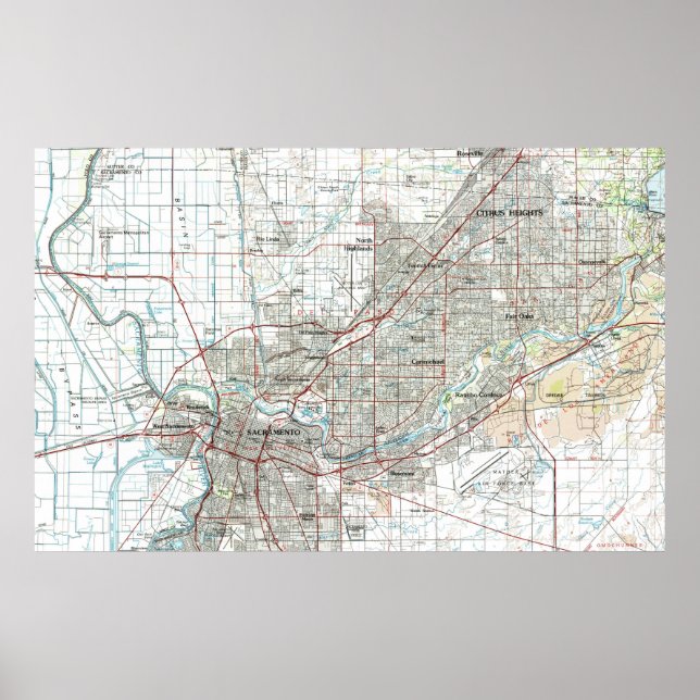 Sacramento California Map (1994) Poster (Front)