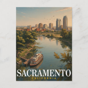 Sacramento California Scenic River Skyline Art Postcard