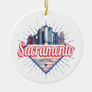 Sacramento California United States Skyline USA Ceramic Tree Decoration