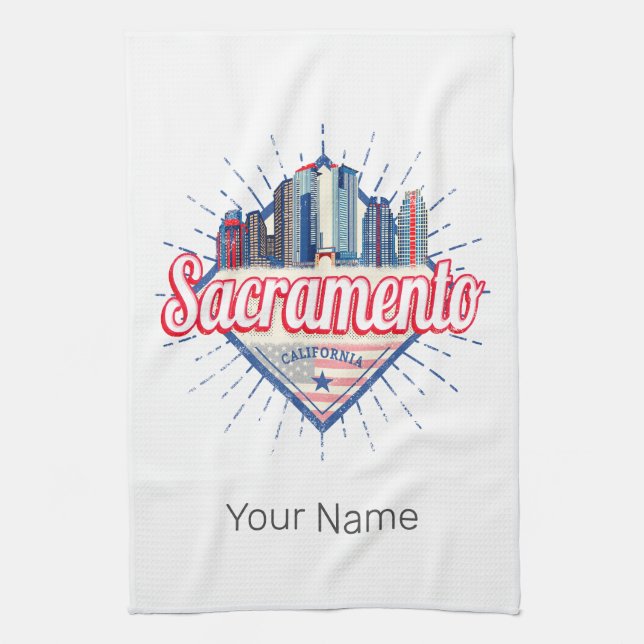 Sacramento California United States Skyline USA Tea Towel (Vertical)