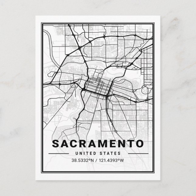 Sacramento California USA Travel City Map Postcard (Front)
