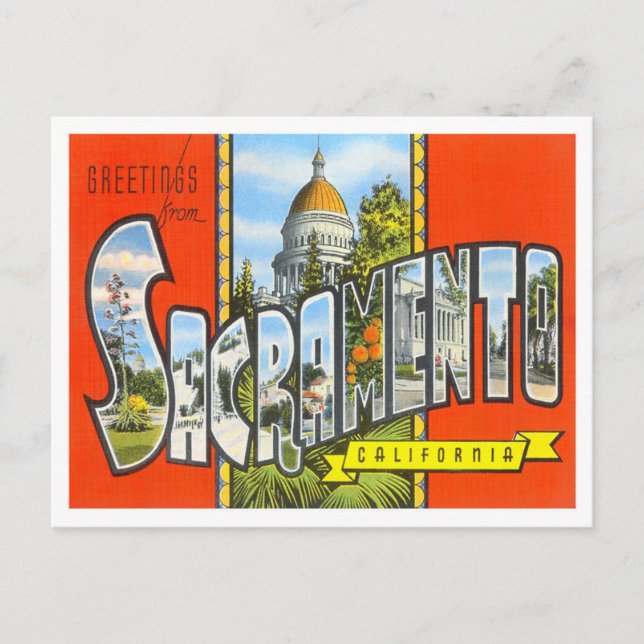 Sacramento, California Vintage Big Letters Postcar Postcard (Front)