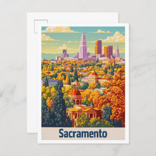 Sacramento California Vintage Travel Illustration Postcard