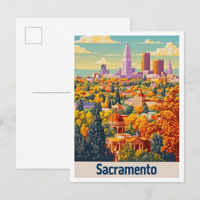 Sacramento California Vintage Travel Illustration Postcard (Front/Back)