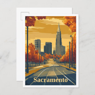 Sacramento California Vintage Travel Illustration Postcard