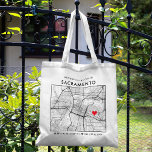 Sacramento Love Locator | City Map Wedding Welcome Tote Bag<br><div class="desc">A fun tote bag for a wedding or any other occasion taking place in the beautiful city of Sacramento, California. This tote features an overhead map of the city centre inside a black-bordered box framer. On the top sits a short welcome greeting and the name of the city. On the...</div>