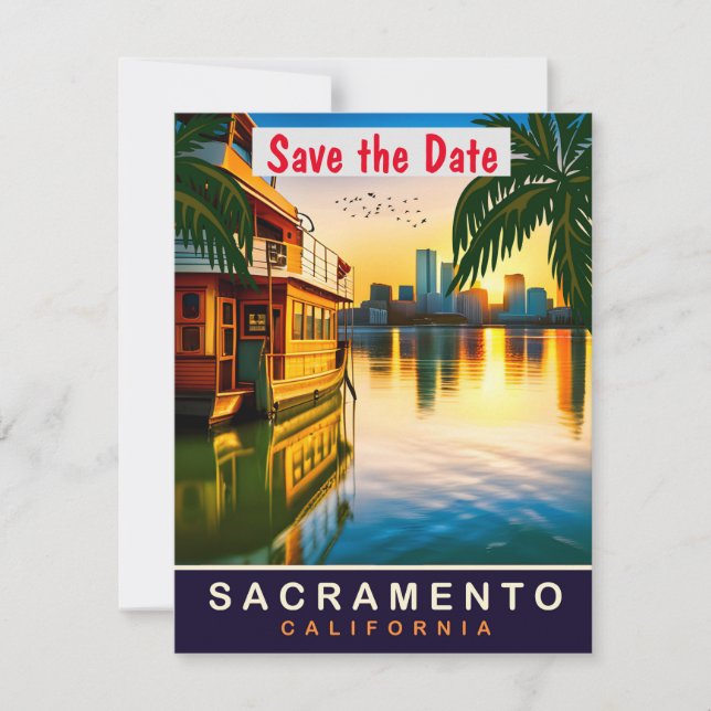 Sacramento Riverboat Sunset wedding Invitation (Front)