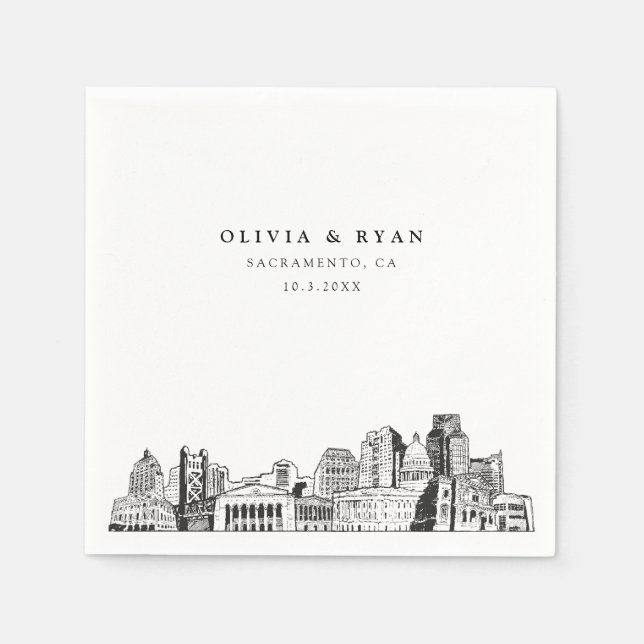 Sacramento Skyline Wedding Paper Cocktail Napkin (Front)