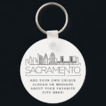 Sacramento Stylised Skyline | Custom Slogan Key Ring<br><div class="desc">A unique key chain representing the beautiful city of Sacramento,  California.  
This keychain features a stylised illustration of the city's unique skyline with its name underneath.
Underneath the city name is a spot for your unique slogan or statement about your favourite city.</div>