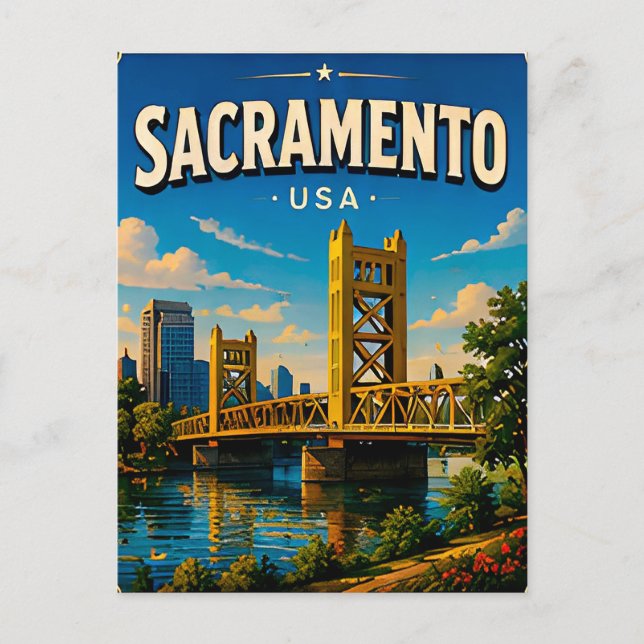 Sacramento Tower Bridge Travel Keepsake Postcard (Front)