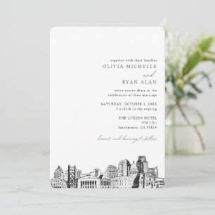 Sacramento Wedding Skyline Sketch Invitation