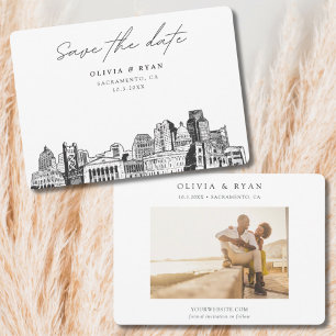 Sacramento Wedding Skyline Sketch Save the Date  Invitation