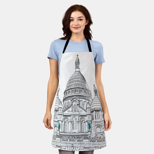 Sacre Coeur Basilica on Montmartre hill, Paris Apron (Worn)