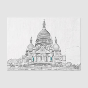 Sacre Coeur Basilica on Montmartre hill, Paris Tissue Paper