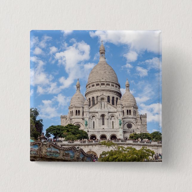 Sacre Coeur on Montmartre hill - Paris, France 15 Cm Square Badge (Front)