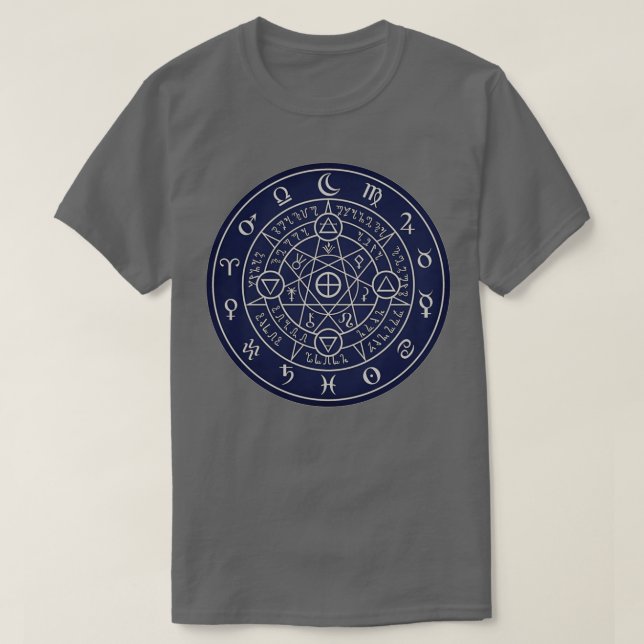 Sacred Alchemy Symbols Blue Design T-Shirt (Design Front)