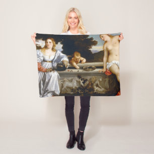Sacred and Profane Love, Tiziano Vecelli, 1515 Fleece Blanket