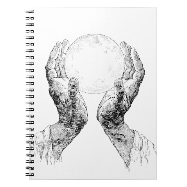Sacred Black White Moon Hands Sketch Notebook (Front)