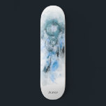 *~* Sacred Boho Tribal Shamanic Dream Catcher Skateboard<br><div class="desc">* Western BOHO American Watercolor Abstract Dream Catcher Journey with lovely Feathers as a Shamanic symbol for a Native American Spiritual Healer or BOHEMIAM design. * . *** The colours are mostly deep DENIM AND SLATE BLUE on WHITE. This spirit based esoteric popular boho creative abstract modern dreamcatcher and feathers...</div>