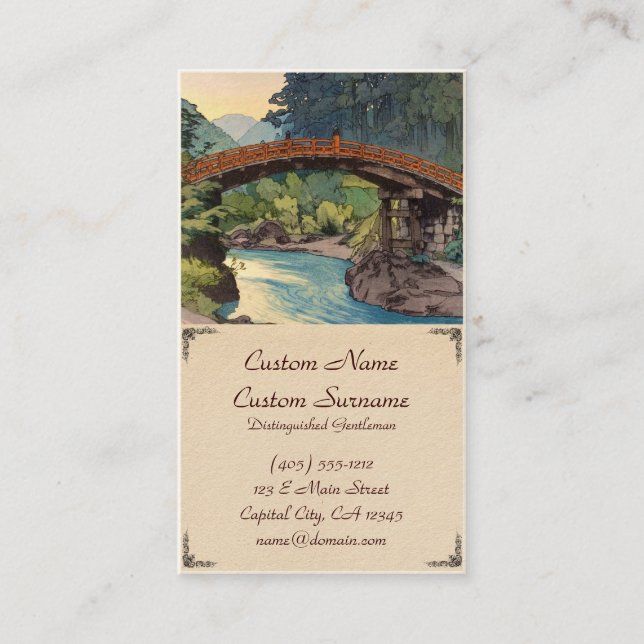 Sacred Bridge in Nikko Hiroshi Yoshida hanga art Business Card (Front)