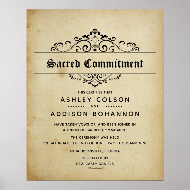 "Sacred Commitment" Antique Wedding Certificate Poster (Front)