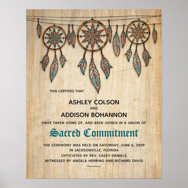 "Sacred Commitment" Boho Rustic WeddingCertificate Poster (Front)