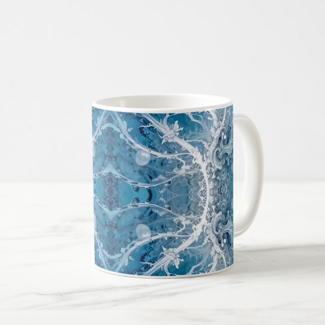 Sacred Cosmic Flow - Blue Silver Symmetry Coffee Mug (Front Right)