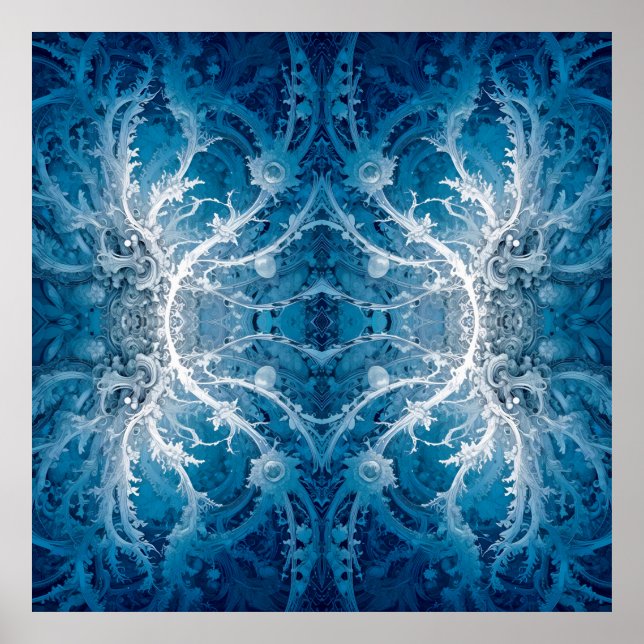 Sacred Cosmic Flow - Blue Silver Symmetry Poster (Front)