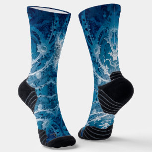 Sacred Cosmic Flow - Blue Silver Symmetry Socks