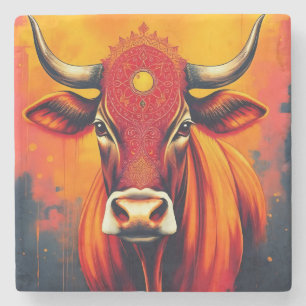 Sacred Cow Diwali Table Accent Stone Coaster
