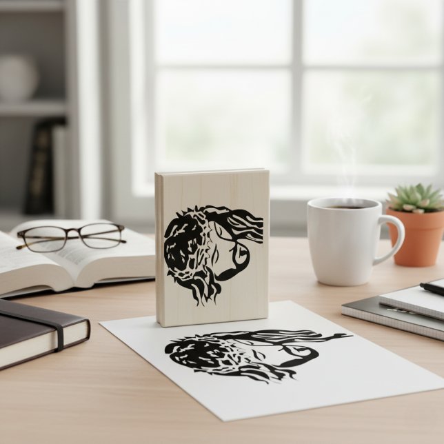 Sacred Embrace - Jesus Crown of Thorns Wood Art Rubber Stamp (Sacred Embrace - Jesus Crown of Thorns Wood Art Rubber Stamp)