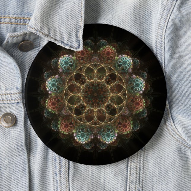 Sacred esoteric fractal fairy ornament 6 cm round badge (In Situ)