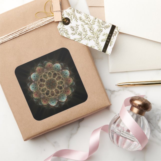 Sacred esoteric fractal fairy pattern square sticker (Gifting)