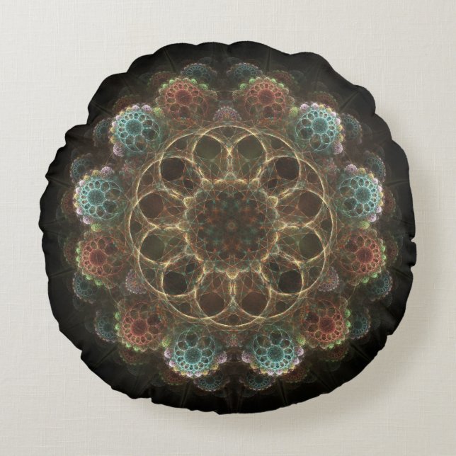 Sacred esoteric fractal ornament round cushion (Front)