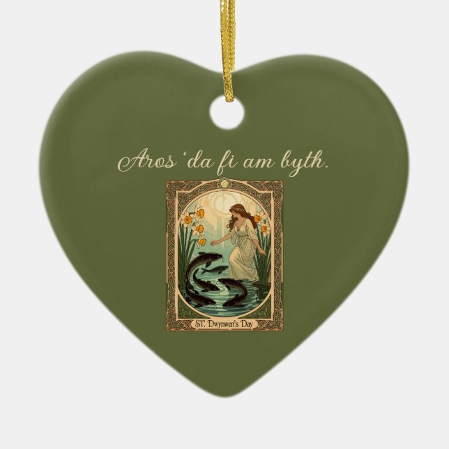 Sacred Fish of Saint Dwynwen's Well in Wales Ceramic Tree Decoration (Front)