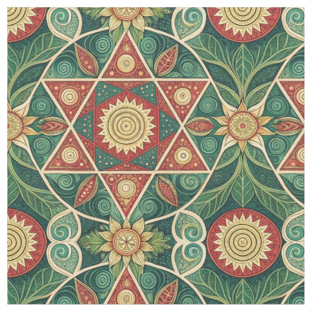 Sacred Geometric Floral Mandala Design Pattern Art Fabric (Close Up)