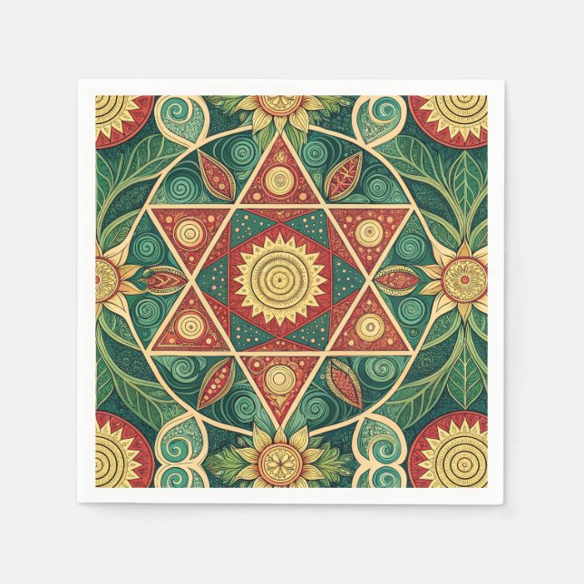 Sacred Geometric Floral Mandala Design Pattern Art Napkin (Front)