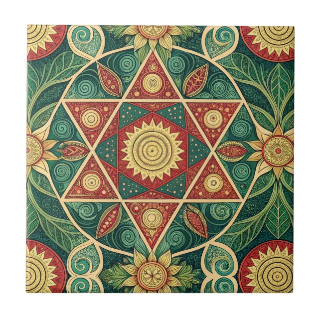 Sacred Geometric Floral Mandala Design Pattern Art Tile (Front)