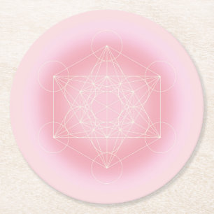 sacred geometric, pink, Metatron, coaster, zen  Round Paper Coaster