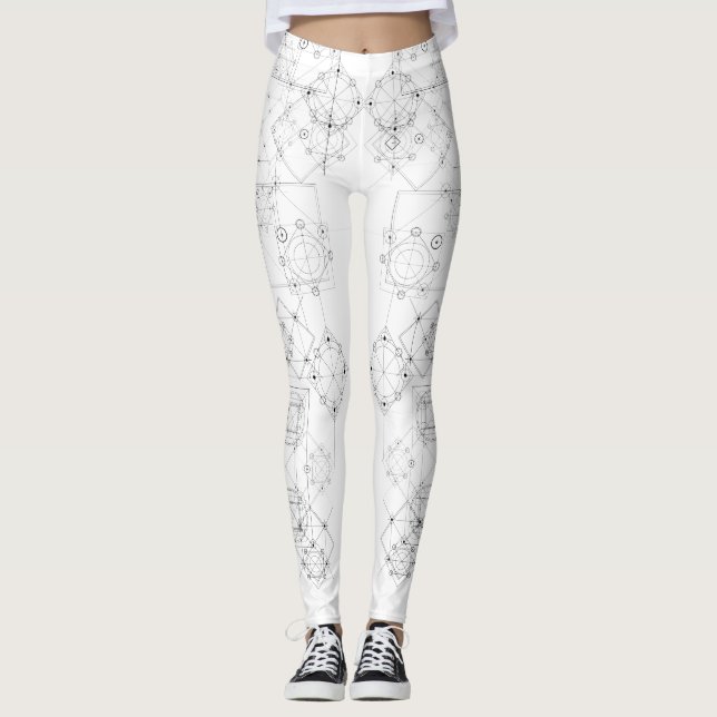 Sacred geometry and alchemy symbols pattern leggings (Front)