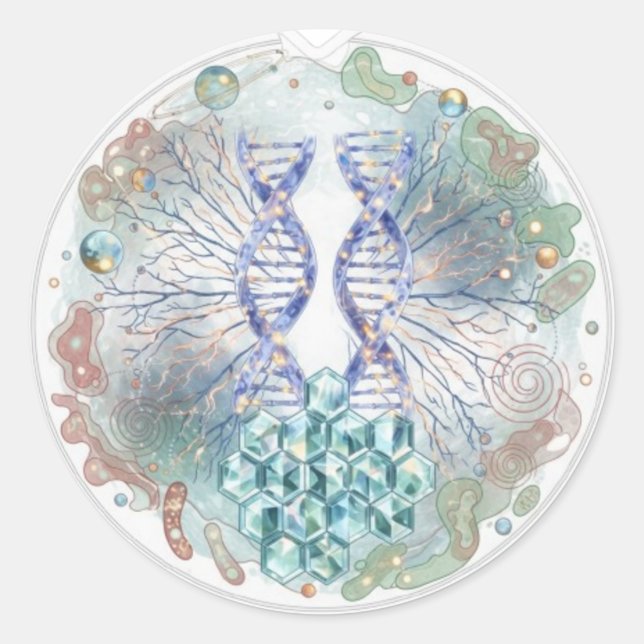 Sacred Geometry DNA Helix Crystal Science Art Classic Round Sticker (Front)