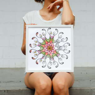 Sacred Geometry Flower Mandala Adult Colouring Poster