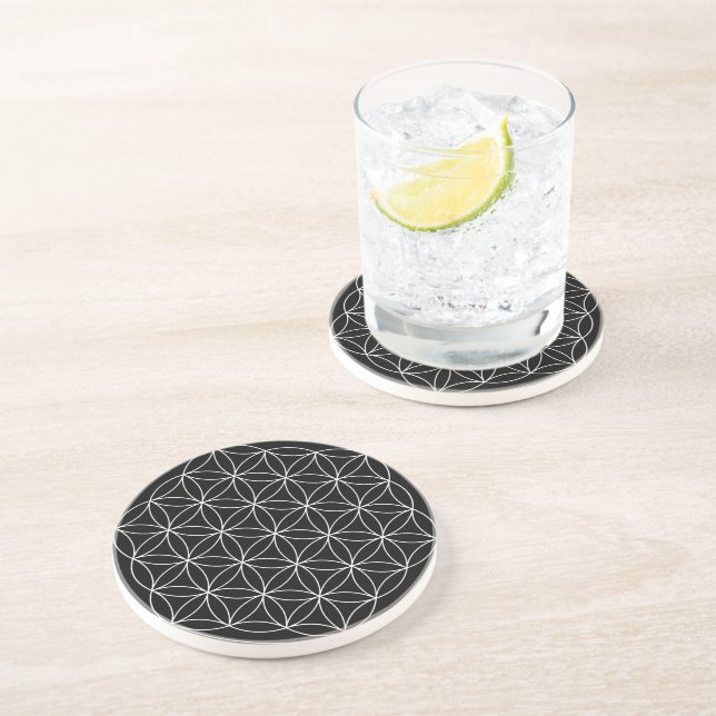 Sacred Geometry : Flower of Life Black & White Coaster (Side)