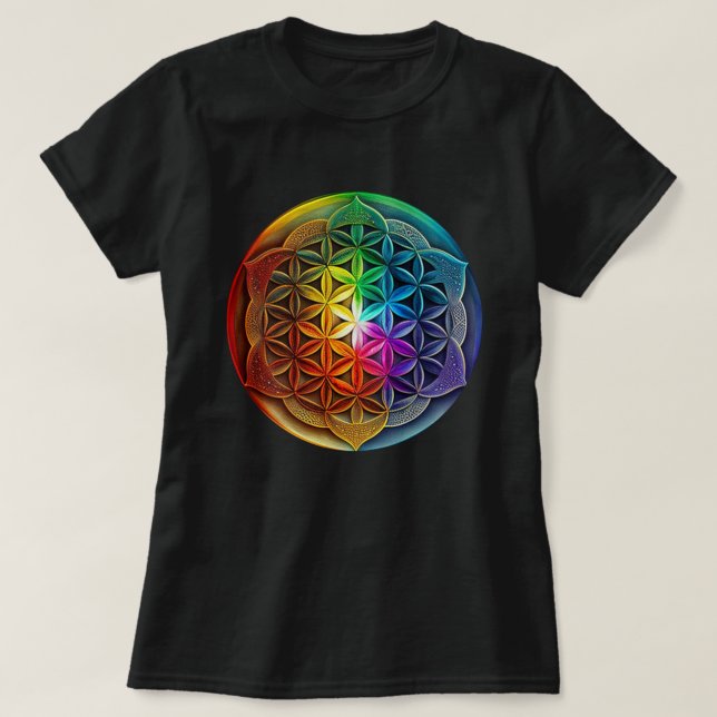 Sacred Geometry Flower Of Life Chakra Meditation T-Shirt (Design Front)