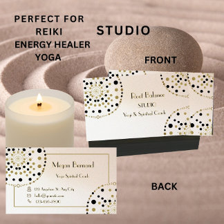 Sacred Geometry Gold & Black Yoga Spiritual Coach Business Card