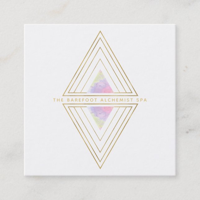 *~* Sacred Geometry Gold Geometric 2 Triangles Square Business Card (Front)