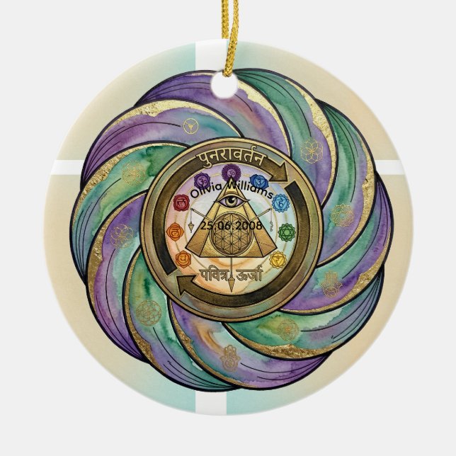 Sacred Geometry Manifestation Symbol Ceramic Tree Decoration (Front)