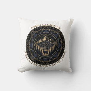 Sacred Geometry Nature Fusion • Mountains & Forest Cushion