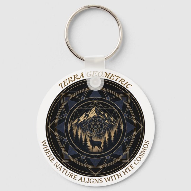 Sacred Geometry Nature Fusion • Mountains & Forest Key Ring (Front)