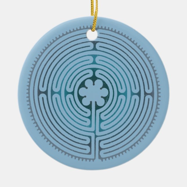 Sacred Geometry Symbol - Chartres Labyrinth 1 Ceramic Tree Decoration (Front)